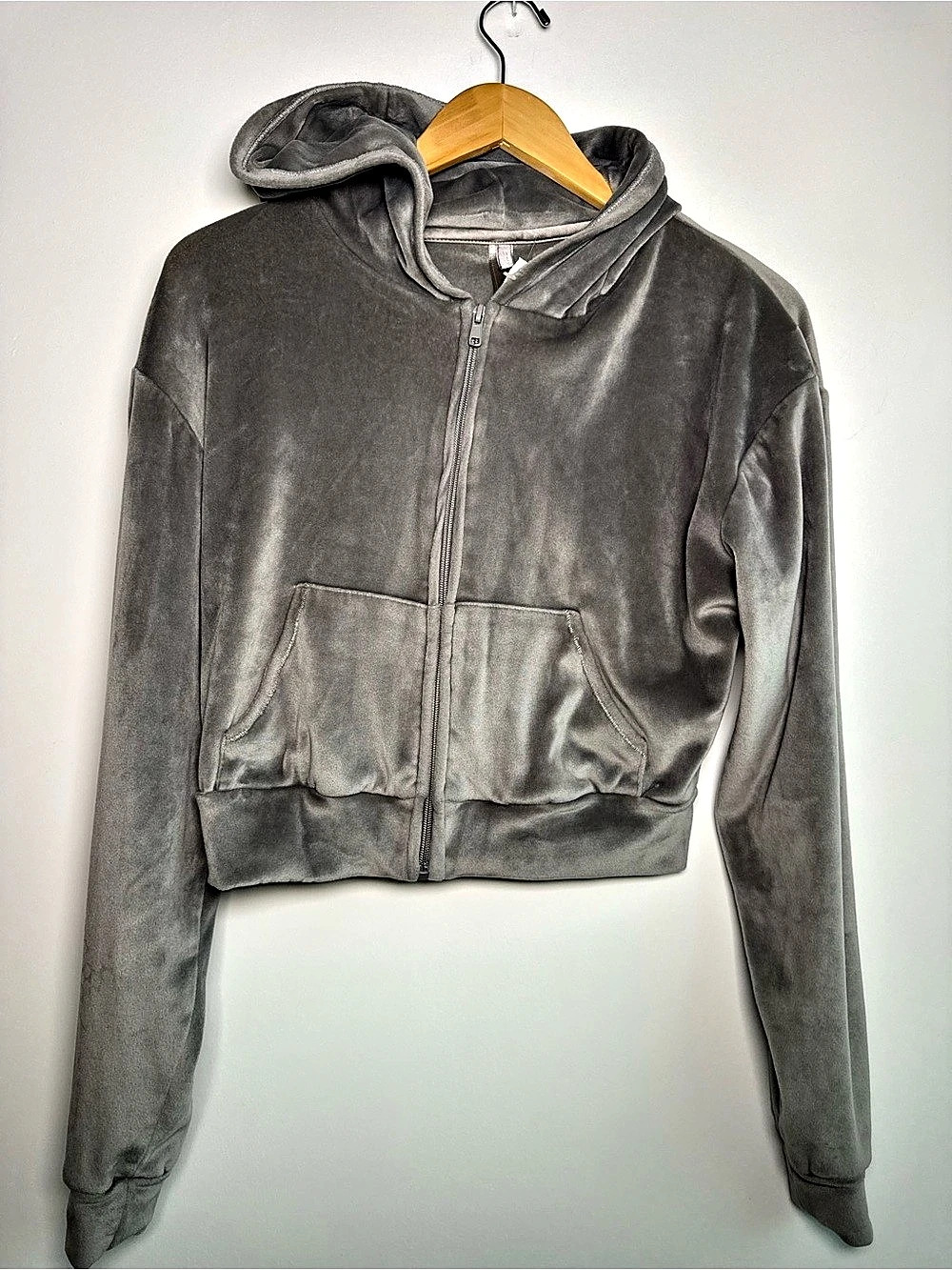 Skims Cropped Zip Hoodie in Gray Small